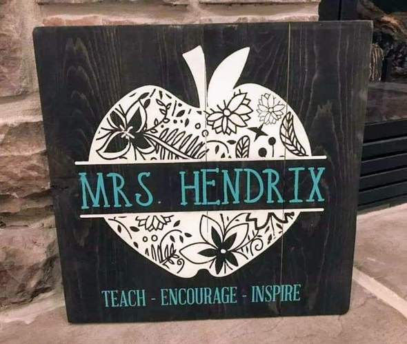 Apple flower design with teachers name and school 14x14