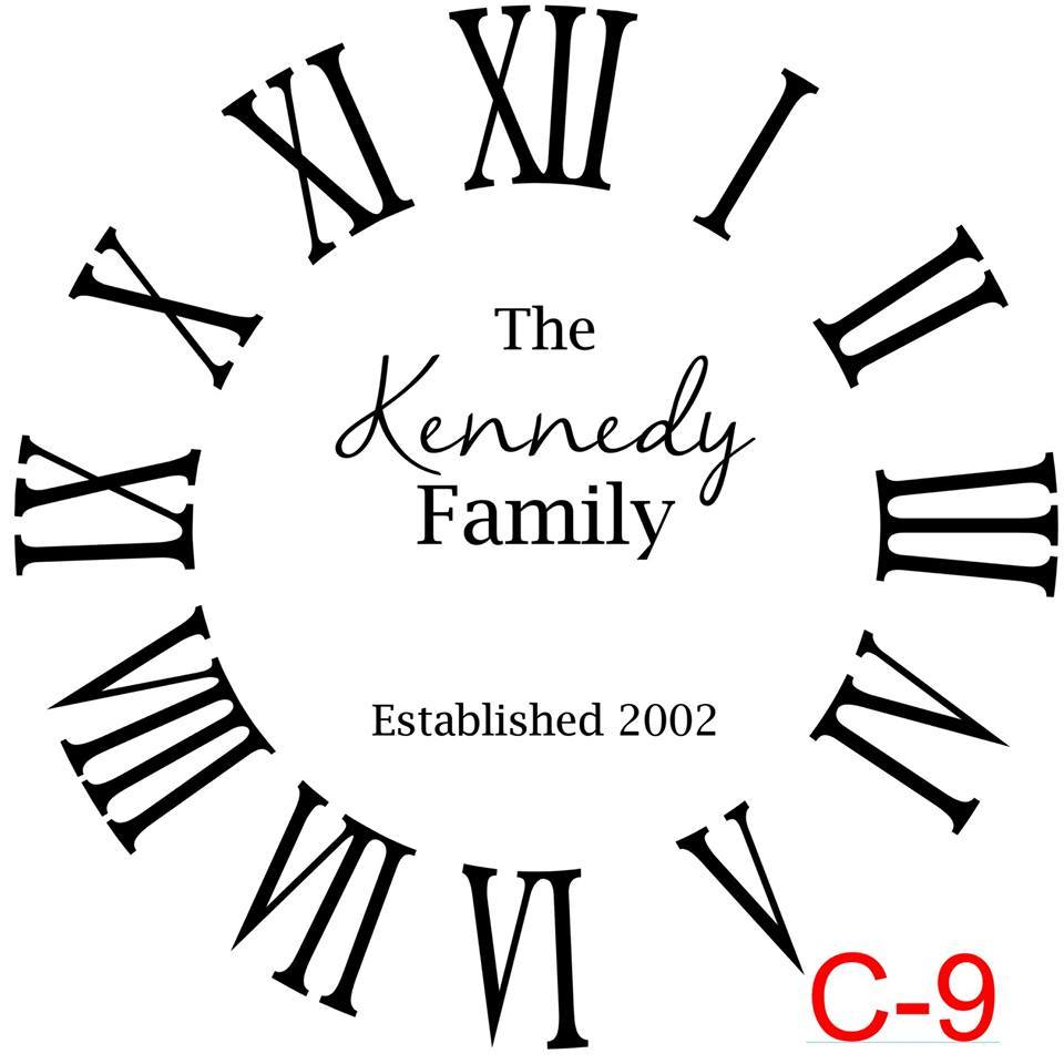 (C-9) Roman Numerals with no border insert The Kennedy family est date (cursive last name)