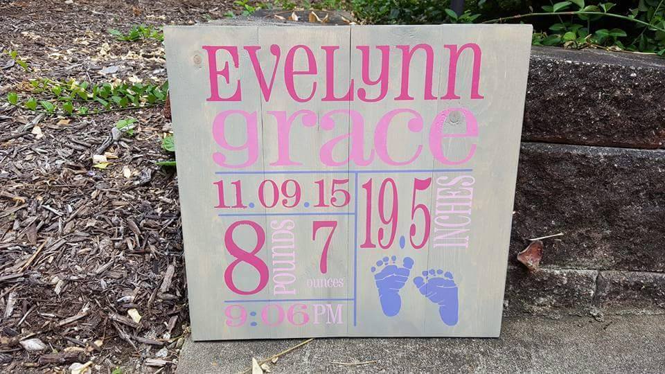 Baby name, date, time and pounds inches 14x14
