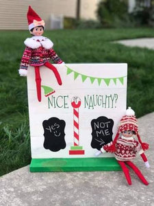 Nice or Naughty with Chalkboard and note area (Elf on shelf) 14x14