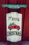 Sled - Merry Christmas with truck and last name on top