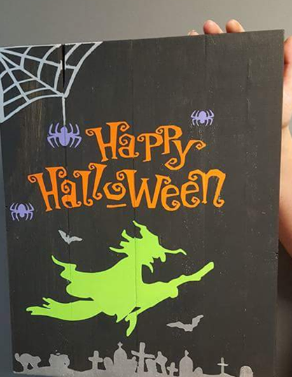 Happy Halloween with witch and spider 14x17