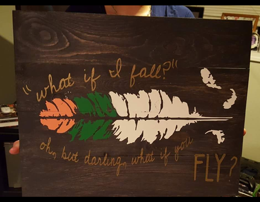 What if I fall? Oh but what it you fly with feather in the middle 14x17