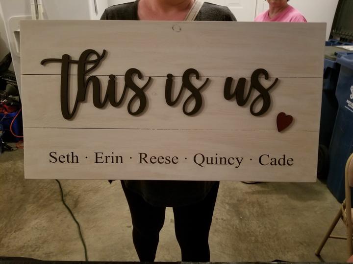 3D This is us with heart and children's names