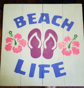Beach Life flip flops and flowers 14x14