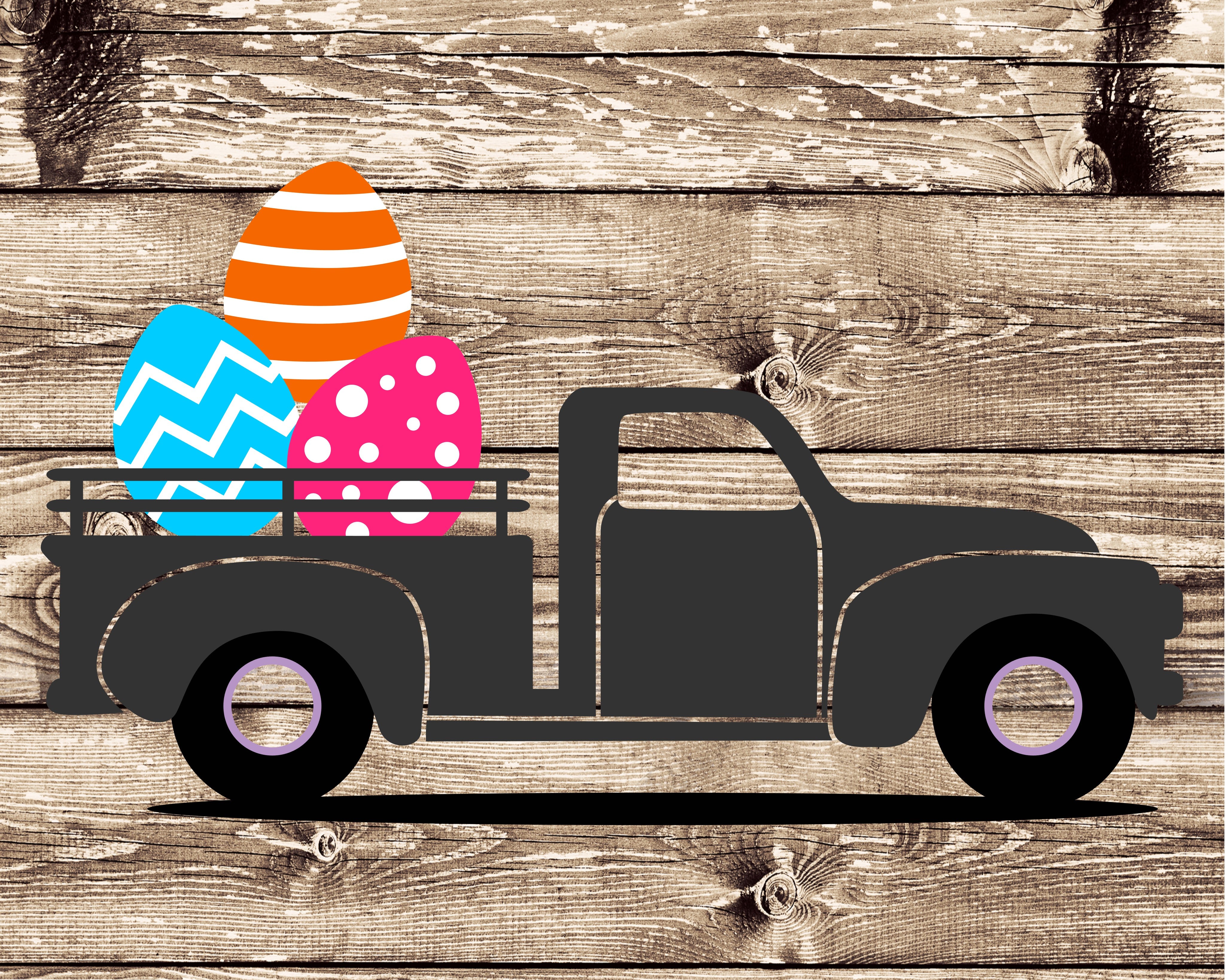 Easter truck with eggs 14x17