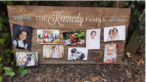 (family name) where life beings and love never ends photo board 17.5x32
