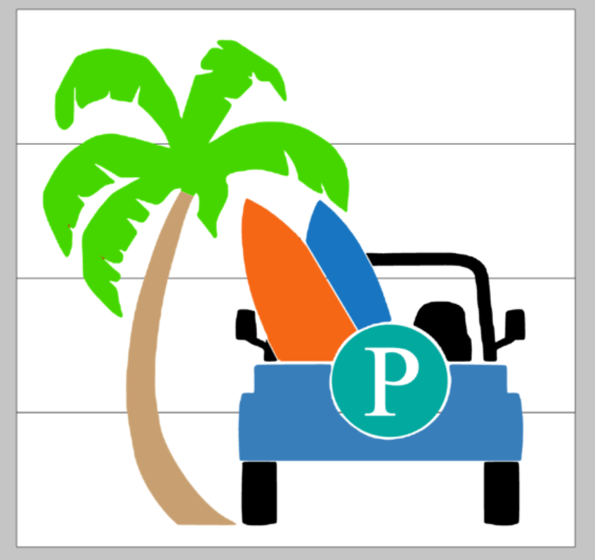 Jeep with Letter and Palm tree 14x14