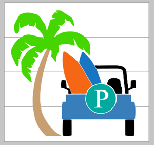 Jeep with Letter and Palm tree 14x14
