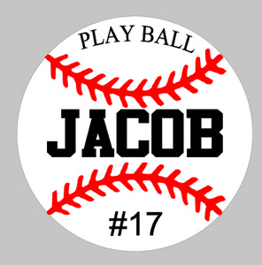 Play ball with child's name and baseball number ROUND 15in