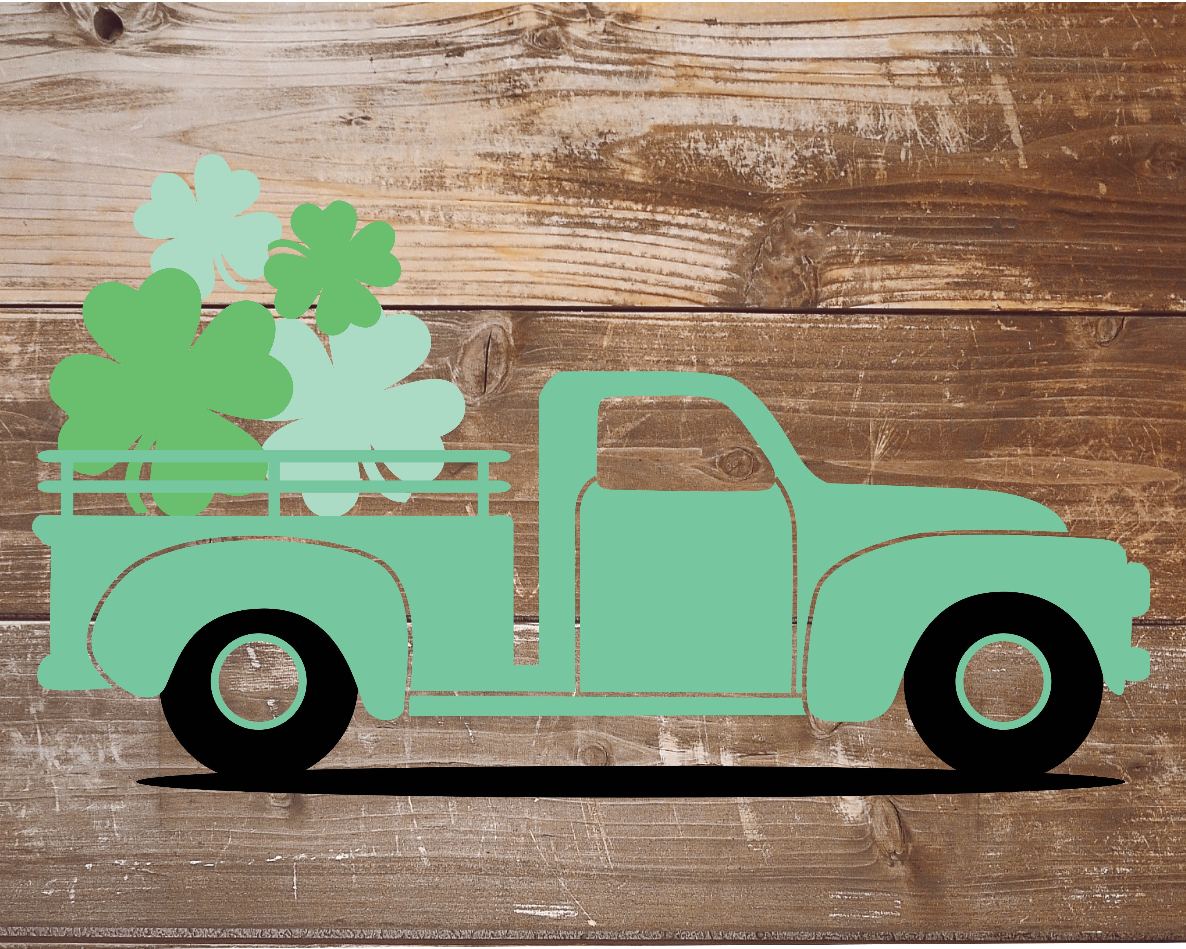 St. Patricks truck with clover 14x17
