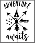 Adventure Awaits with crossing arrows an Michigan in the center 14x17