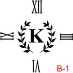 (B-1) Roman Numerals 12,3,6,9 insert laurel with letter