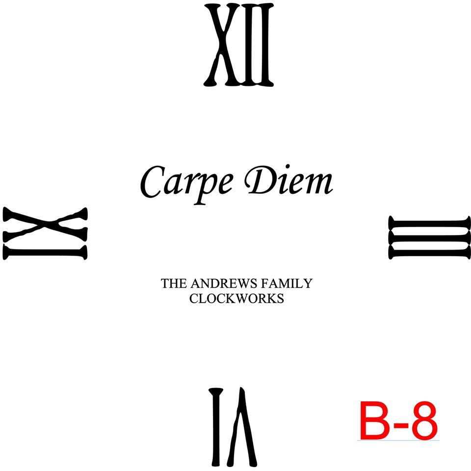 (B-8) Roman Numerals 12,3,6,9 insert Carpe Diem with family name and est date