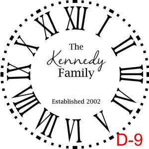 (D-9) Roman Numerals with Dotted Border insert The Kennedy family est date (cursive last name)
