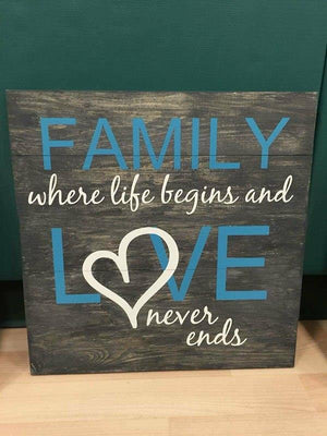 Family where life begins and love never ends-Heart in love 14x14