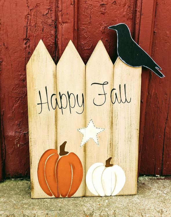 3D Happy Fall with pumpkins and crow
