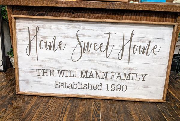 Oversized sign - Home sweet home with family name and est date