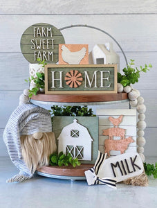 Farmhouse with stacked animals Tiered Tray