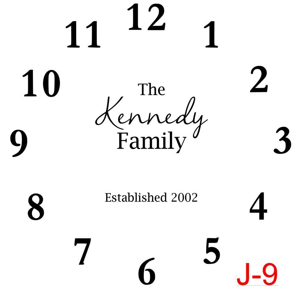 (J-9) Numbers insert The Kennedy family est date (cursive last name)