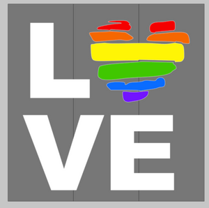 Love- O is a rainbow heart 14x14