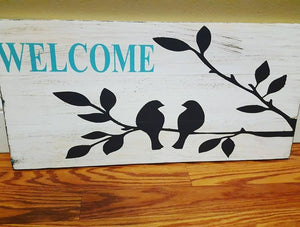 Welcome bird with branches 10.5x22